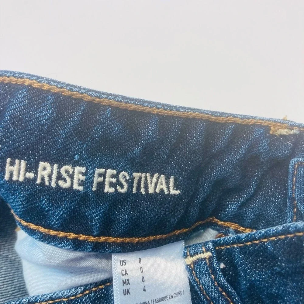 American Eagle Festival Shorts Women 0 Blue Hi-Rise Denim Cut Offs Super Stretch